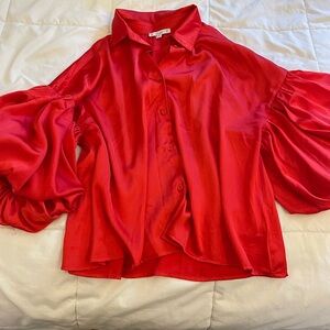 L. Love - Red Silk Blouse - SIZE M